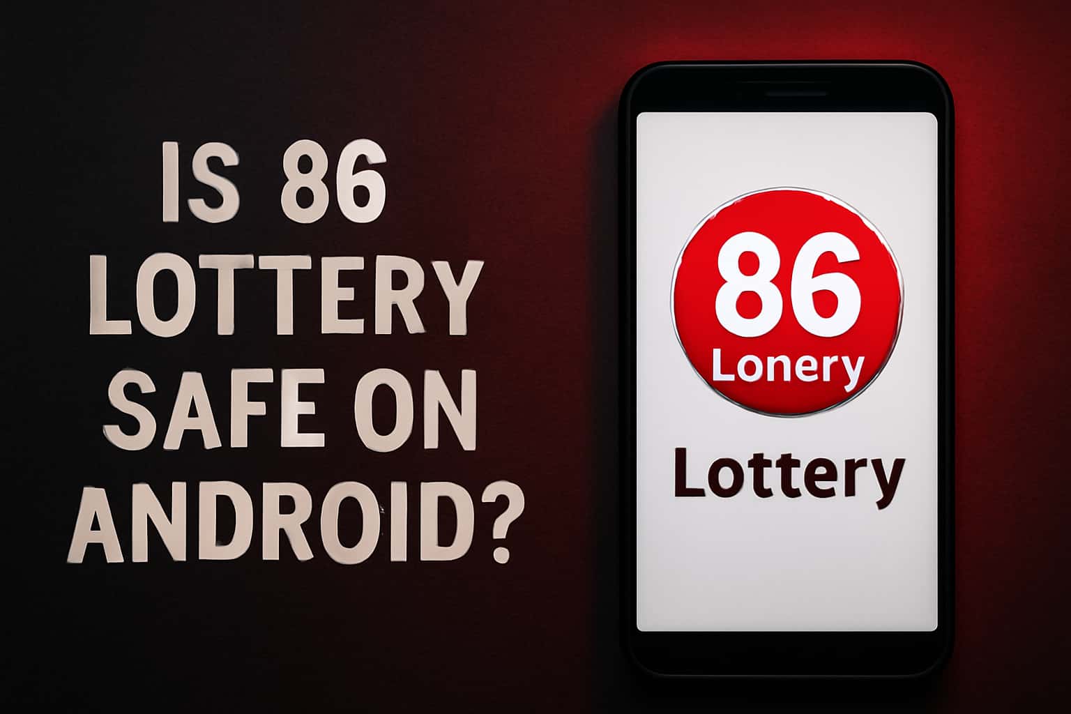 Informational scene depicting the 86 Lottery app safety on Android devices.