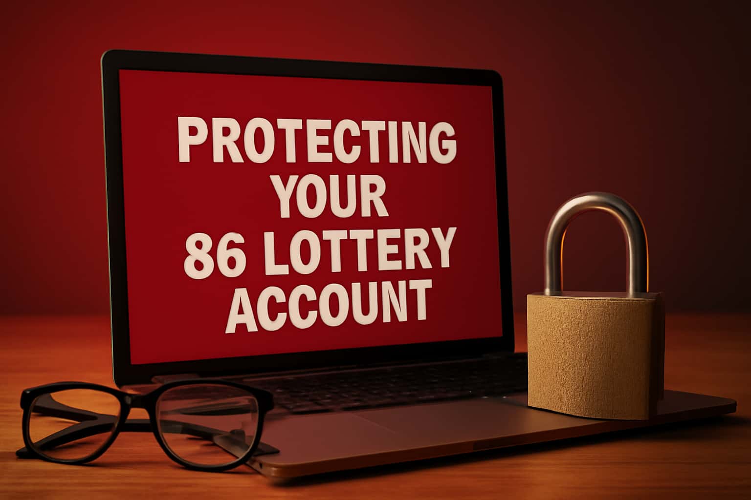 An informational scene highlighting account security measures for 86 Lottery.